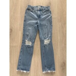 Good American Straight Leg Jeans Womens 4/27‎ Distressed High Rise Raw Hem Ankle